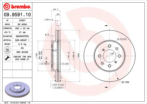 09.9591.10 BREMBO Тормозной диск (фото 1)