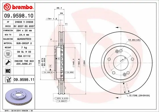 09.9598.10 BREMBO Тормозной диск (фото 1)