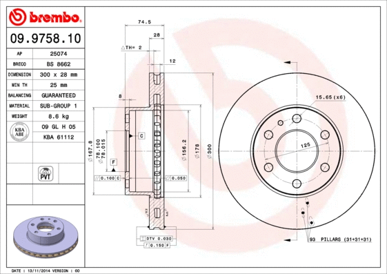 09.9758.10 BREMBO Тормозной диск (фото 1)