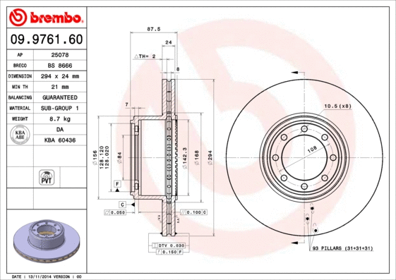 09.9761.60 BREMBO Тормозной диск (фото 1)