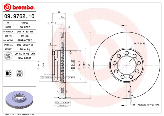 09.9762.10 BREMBO Тормозной диск (фото 1)