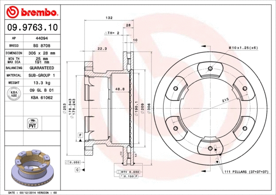 09.9763.10 BREMBO Тормозной диск (фото 1)