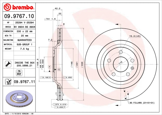 09.9767.10 BREMBO Тормозной диск (фото 1)