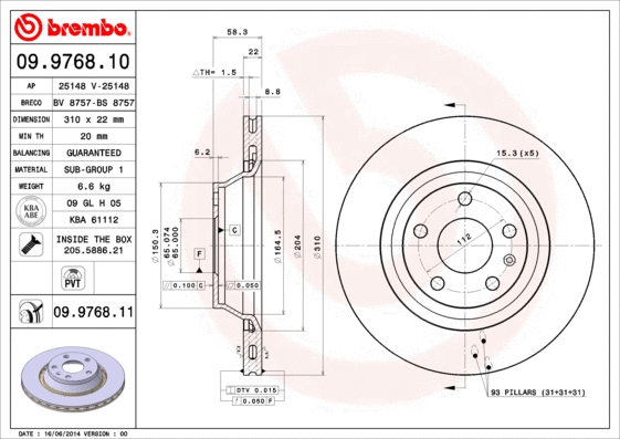 09.9768.10 BREMBO Тормозной диск (фото 1)