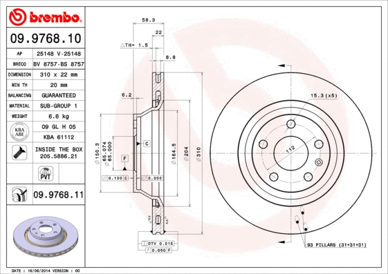 09.9768.11 BREMBO Тормозной диск (фото 1)