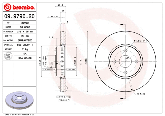 09.9790.20 BREMBO Тормозной диск (фото 1)