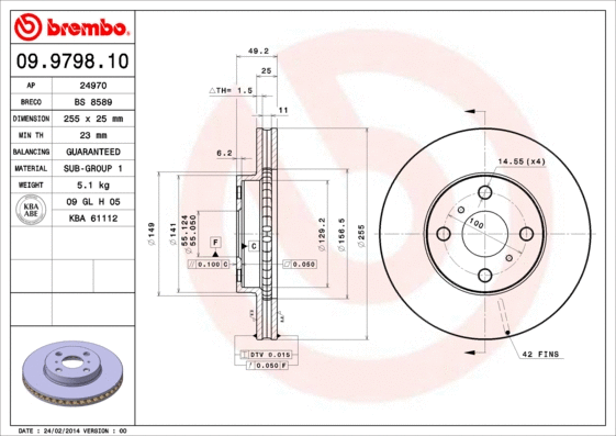 09.9798.10 BREMBO Тормозной диск (фото 1)