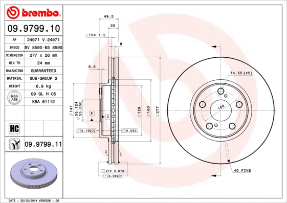 09.9799.10 BREMBO Тормозной диск (фото 1)