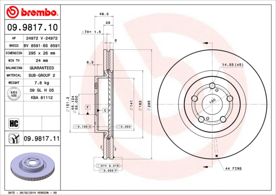 09.9817.10 BREMBO Тормозной диск (фото 1)