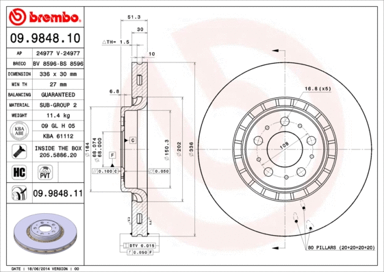 09.9848.10 BREMBO Тормозной диск (фото 1)