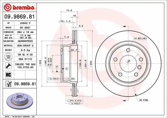 09.9869.81 BREMBO Тормозной диск (фото 1)