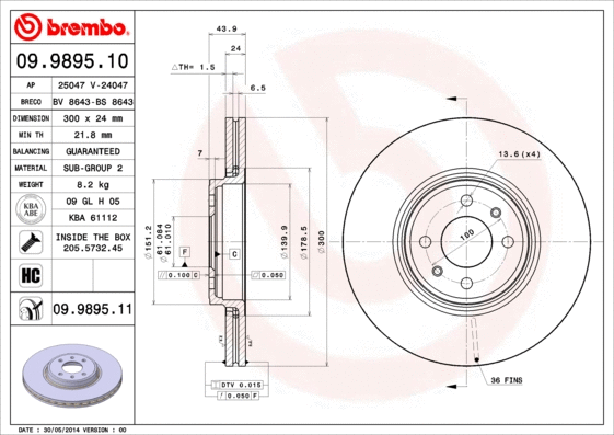 09.9895.10 BREMBO Тормозной диск (фото 1)