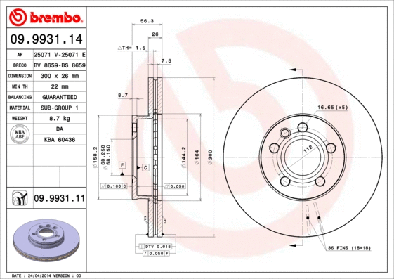 09.9931.11 BREMBO Тормозной диск (фото 1)