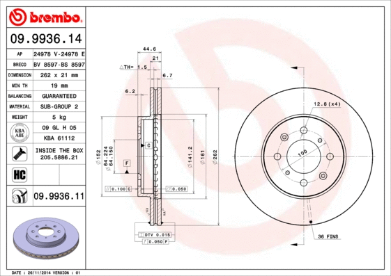 09.9936.11 BREMBO Тормозной диск (фото 1)