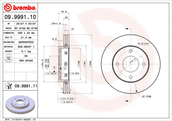 09.9991.10 BREMBO Тормозной диск (фото 1)