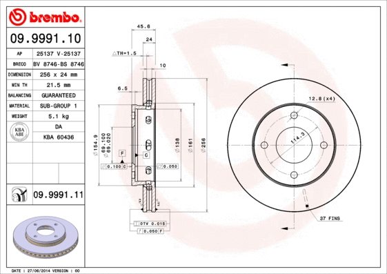 09.9991.11 BREMBO Тормозной диск (фото 1)