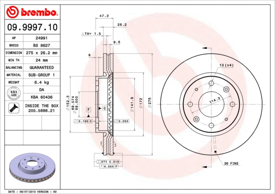09.9997.10 BREMBO Тормозной диск (фото 1)