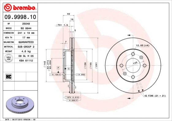 09.9998.10 BREMBO Тормозной диск (фото 1)