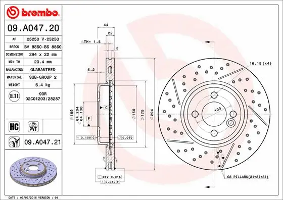 09.A047.20 BREMBO Тормозной диск (фото 1)