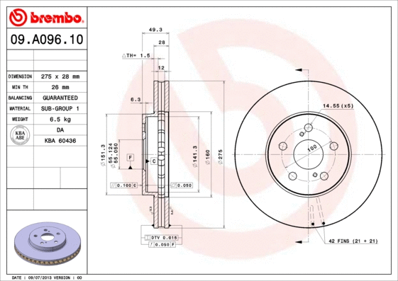 09.A096.11 BREMBO Тормозной диск (фото 1)