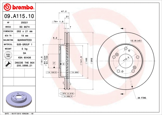 09.A115.10 BREMBO Тормозной диск (фото 1)