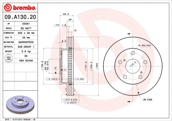 09.A130.20 BREMBO Тормозной диск (фото 1)