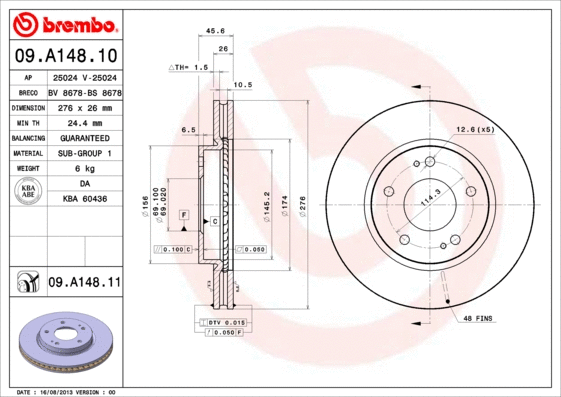 09.A148.11 BREMBO Тормозной диск (фото 1)