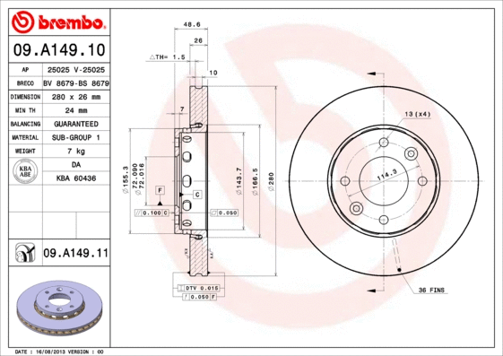 09.A149.11 BREMBO Тормозной диск (фото 1)