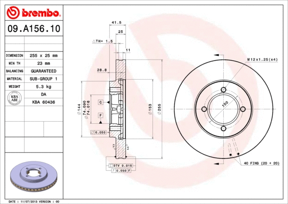 09.A156.10 BREMBO Тормозной диск (фото 1)