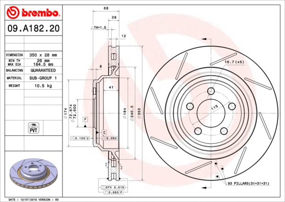 09.A182.21 BREMBO Тормозной диск (фото 1)