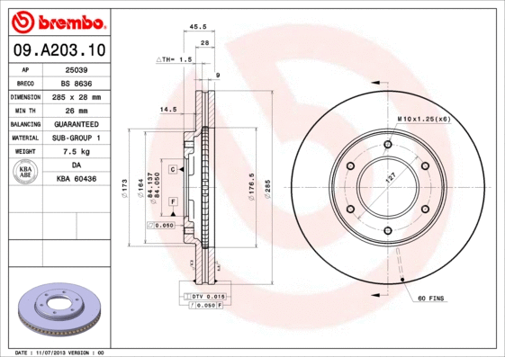 09.A203.10 BREMBO Тормозной диск (фото 1)