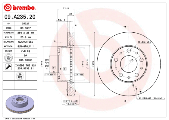 09.A235.20 BREMBO Тормозной диск (фото 1)
