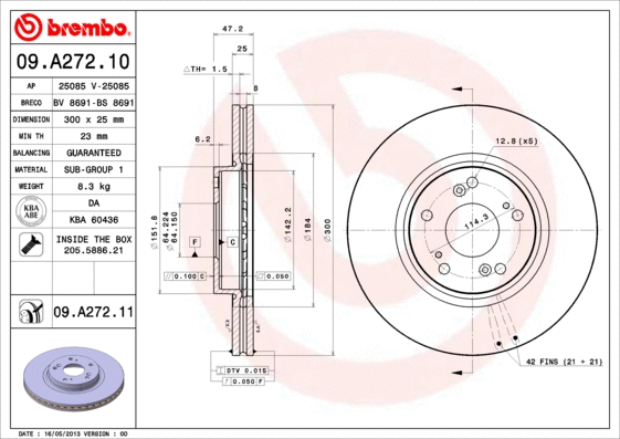 09.A272.10 BREMBO Тормозной диск (фото 1)