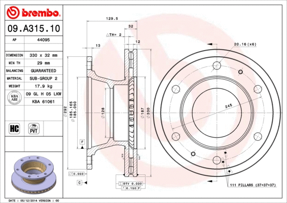 09.A315.10 BREMBO Тормозной диск (фото 1)