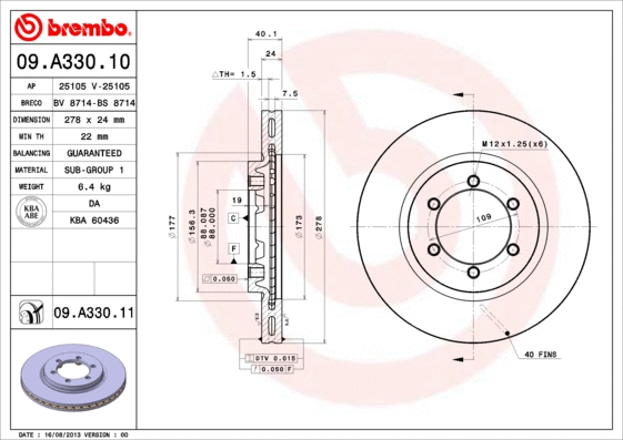 09.A330.11 BREMBO Тормозной диск (фото 1)