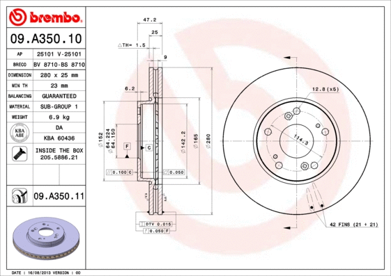 09.A350.11 BREMBO Тормозной диск (фото 1)