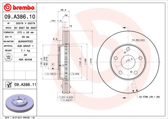 09.A386.11 BREMBO Тормозной диск (фото 1)