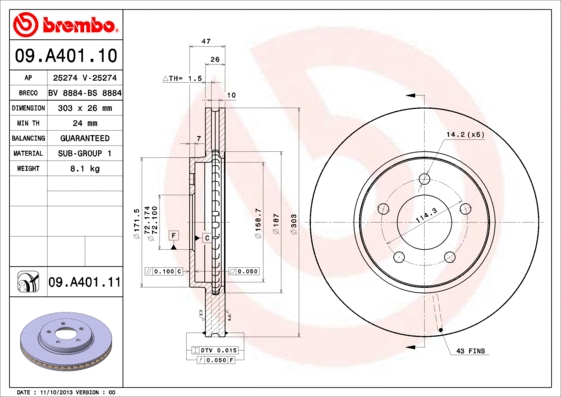 09.A401.10 BREMBO Тормозной диск (фото 1)
