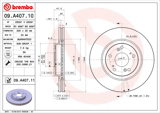 09.A407.10 BREMBO Тормозной диск (фото 1)