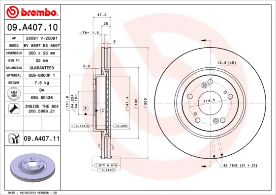 09.A407.11 BREMBO Тормозной диск (фото 1)