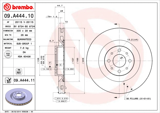 09.A444.10 BREMBO Тормозной диск (фото 1)