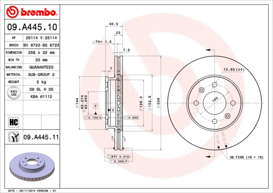 09.A445.10 BREMBO Тормозной диск (фото 1)