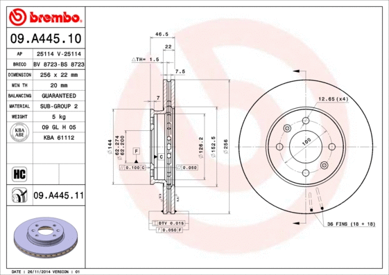 09.A445.11 BREMBO Тормозной диск (фото 1)