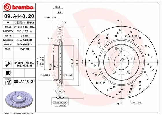 09.A448.21 BREMBO Тормозной диск (фото 1)