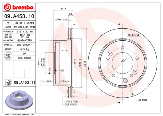 09.A453.10 BREMBO Тормозной диск (фото 1)