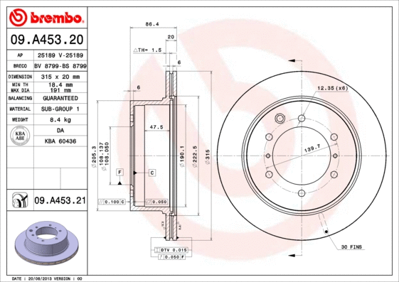 09.A453.21 BREMBO Тормозной диск (фото 1)