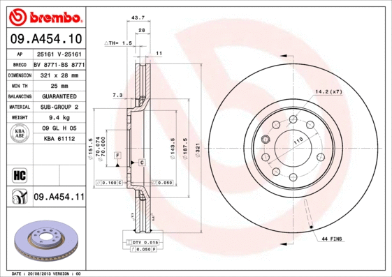 09.A454.10 BREMBO Тормозной диск (фото 1)