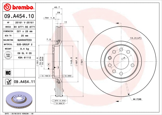 09.A454.11 BREMBO Тормозной диск (фото 1)