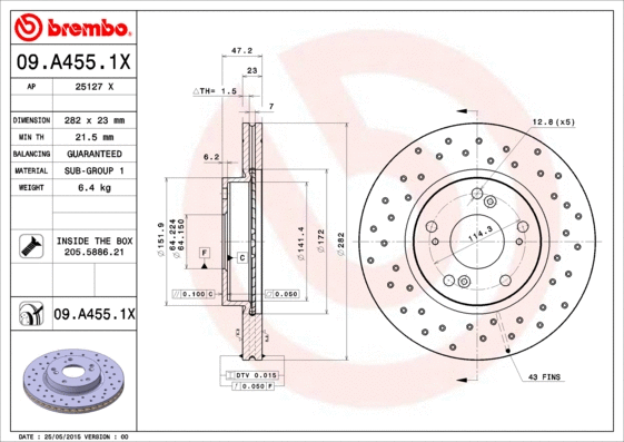 09.A455.1X BREMBO Тормозной диск (фото 1)