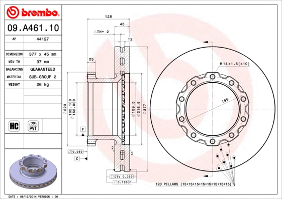 09.A461.10 BREMBO Тормозной диск (фото 1)